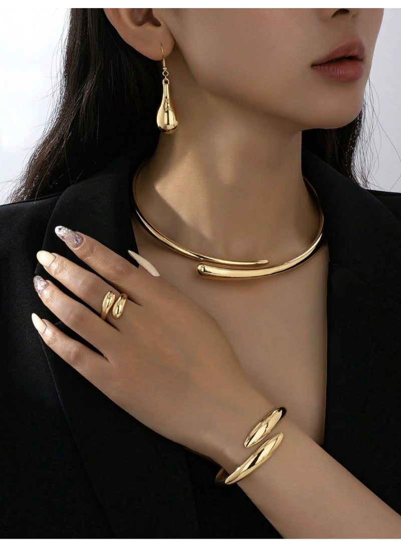 Luxury three-piece accessory set (necklace + ring + bracelet) Geometric Rainwater